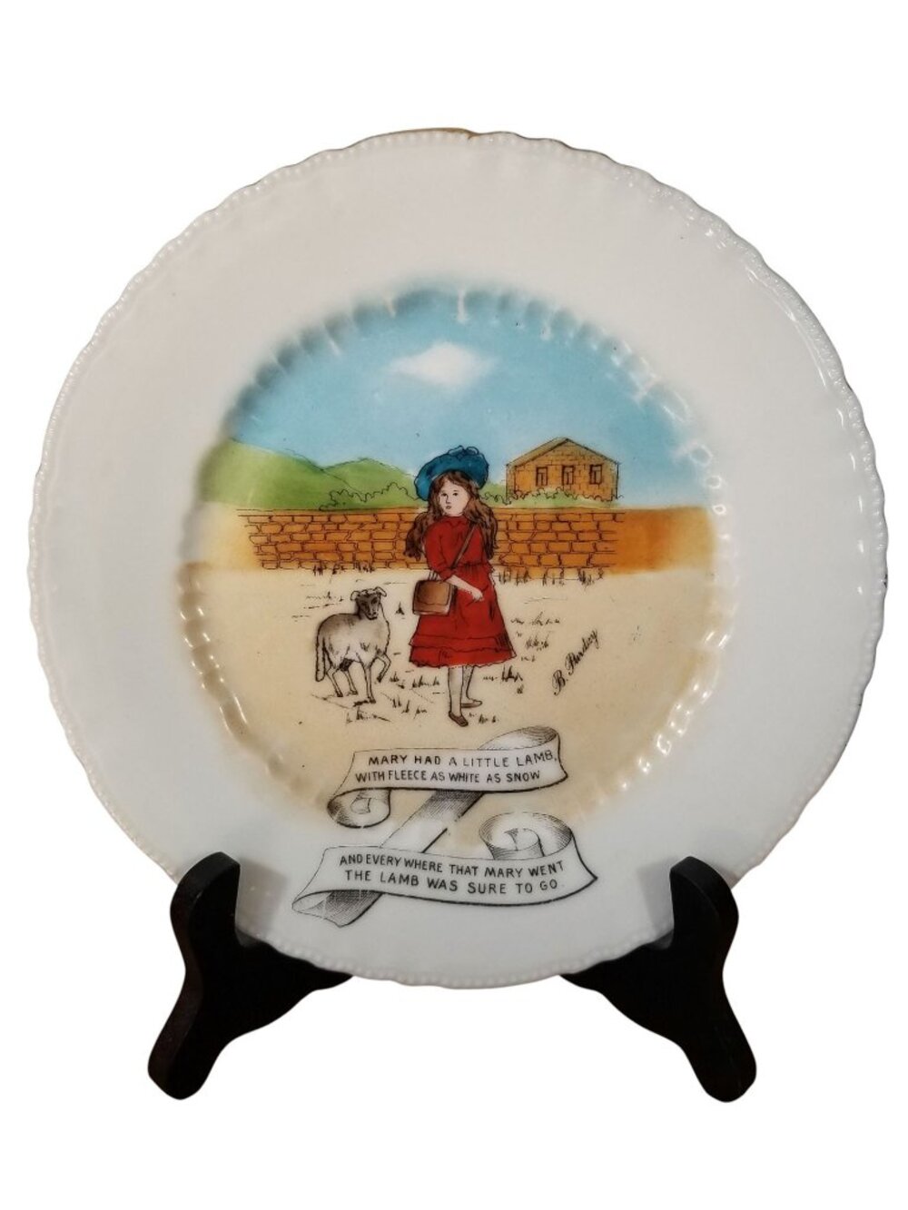 Antique Nursery Rhyme Plate Rare Victoria Porcelain Mary Had A Little Lamb